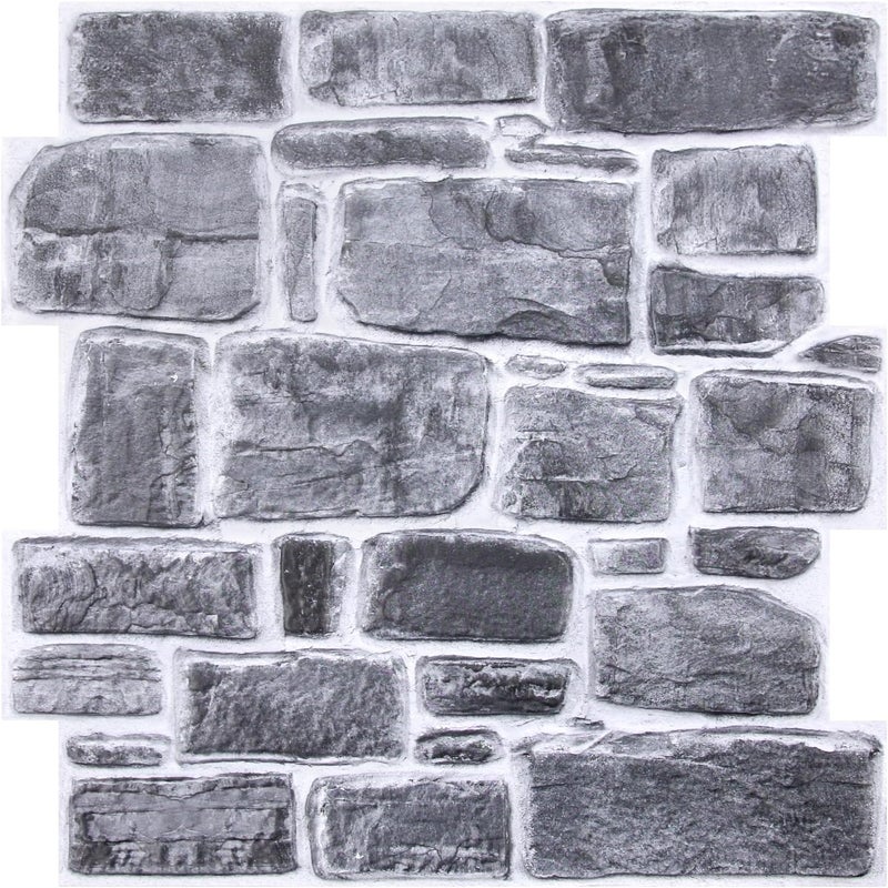 COMSTICKC 3D Faux Stone Wall Panel Peel and Stick Wall Tiles, 10 Pcs of 12"X12", Ultra-Light Thin PVC Rock Adhesive Fake Stone Paneling Backsplash Interior Decor (Gray Rock) - Image 1